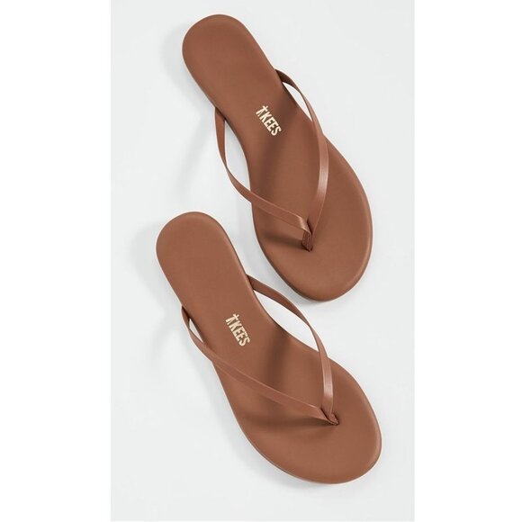NWT TKEES Foundations Matte Flip Flops Heat Wave Brown Leather Size 7 - Picture 1 of 6
